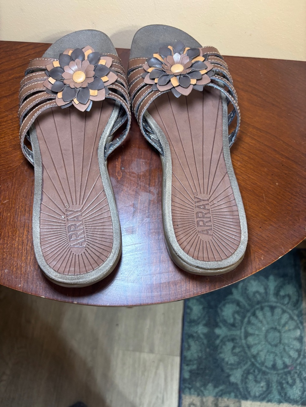 Array Brown and Gray Floral Slip-On Sandals